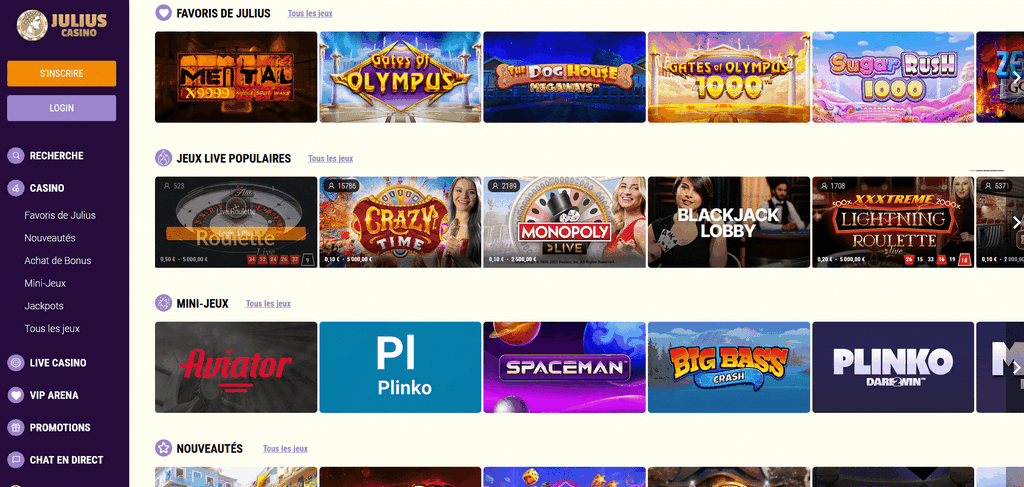 Avis sur le casino Julius 2025 - Récompense d'environ 3 000 € + 150 FS